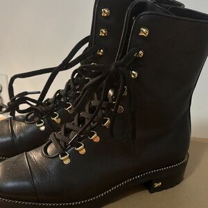 Stuart Weitzman Black Leather Lace-Up Boots